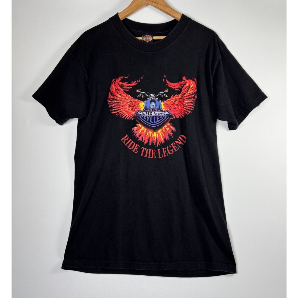 Vintage Harley Davidson Ride The Legent T Shirt Men Large Black Fire Wings Eagle